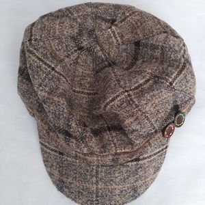 Gray,black, white and yellow hat